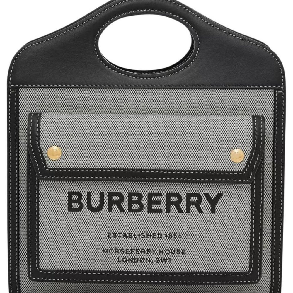 Burberry Mini Tri-tone Canvas and Leather Pocket Black/Tan Cotton Tote